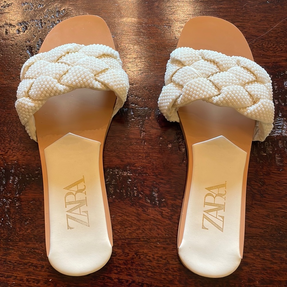 Zara faux pearl slip on sandal